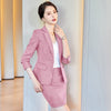 2023SS Pink Green Apricot Elegant Business Skirt Suit Women Formal Plaid Blazer Long Sleeve Jacket Office Uniform Two Piece Set