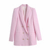 2023Spring Autumn Women Vintage White Pink Tweed Blazers And Jackets Chic Button Office Suit Coat Ladies Elegant Outwear