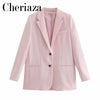 2023Spring Autumn Women's Blue Single-breasted Long Sleeves Blazer Lapel Chic Office Lady Solid Color Pocket Leisure Top