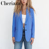 2023Spring Autumn Women's Blue Single-breasted Long Sleeves Blazer Lapel Chic Office Lady Solid Color Pocket Leisure Top