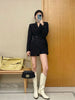 2022Spring Fall Solid Color Irregular Long Blazer Streetwear Long Sleeve Jacket Temperament Women's with Waist Belt Suit Outwear