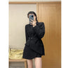 2022Spring Fall Solid Color Irregular Long Blazer Streetwear Long Sleeve Jacket Temperament Women's with Waist Belt Suit Outwear