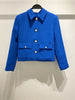2023Spring Women's Versatile Klein Blue Lapel Long Sleeve Faux Jewelry Button Blazer and High Waist Mini Skirt