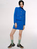 2023Spring Women's Versatile Klein Blue Lapel Long Sleeve Faux Jewelry Button Blazer and High Waist Mini Skirt