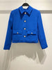 2023Spring Women's Versatile Klein Blue Lapel Long Sleeve Faux Jewelry Button Blazer and High Waist Mini Skirt