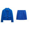 2023Spring Women's Versatile Klein Blue Lapel Long Sleeve Faux Jewelry Button Blazer and High Waist Mini Skirt