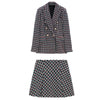2023autumn and winter retro texture double-breasted suit casual jacket + temperament high waist design sense mini skirt