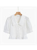2023 Sweet Solid Kawaii Shirt  Preppy Style Ruffles Blouse Women Peter Pan Collar Korean Summer Short Sleeve Cropped Top