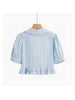 2023 Sweet Solid Kawaii Shirt  Preppy Style Ruffles Blouse Women Peter Pan Collar Korean Summer Short Sleeve Cropped Top