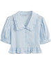 2023 Sweet Solid Kawaii Shirt  Preppy Style Ruffles Blouse Women Peter Pan Collar Korean Summer Short Sleeve Cropped Top