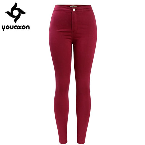 2038 Women`s High Street Hot Red High Waist Pencil Skinny Denim Jeans Pants For Women