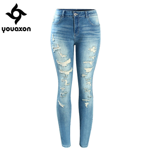 2074 Women`s Brand New Fashion Mid High Waist Stretch Vintage Wash Ripped Skinny Denim Pants Jeans For Women