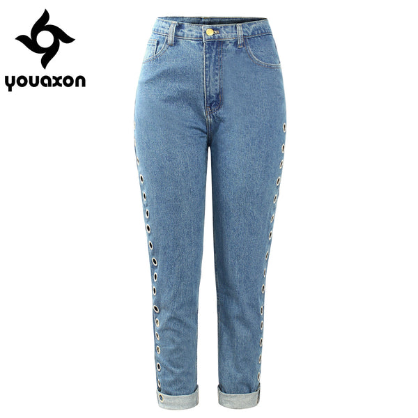 2093 Boyfriend High Waist Jeans With Copper Eyelets Women`s After Party Vintage Denim Pants Jeans For Women Jean