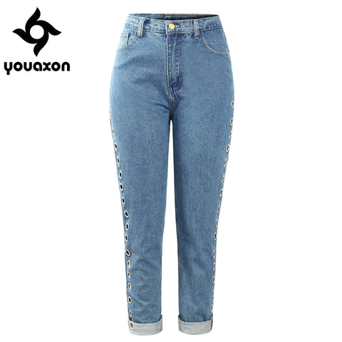 2093 Boyfriend High Waist Jeans With Copper Eyelets Women`s After Party Vintage Denim Pants Jeans For Women Jean