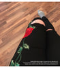 2102 Youaxon Black Embroidery Ripped Knees Jeans Women`s High Waist Stretchy Denim Pants Skinny Pencil Woman Jeans