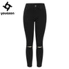 2104 Black Ripped Knees Cropped Jeans Women Mid Waist Stretchy Denim Pants Trousers For Woman Pencil Skinny Torn Jeans