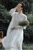 2121 autumn sweet fairy loose long sleeve lace stitched white Long Dress Gown 0902-5