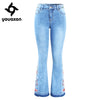 2152 New Arrived Embroidery Flare Jeans Woman Ultra Stretchy Skinny Denim Pants Trousers For Women