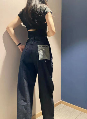 21ss  Sander 1:1 Unisex Loose Solid Color Jeans Straight Pants High Street Trend Trousers Jeans for Women