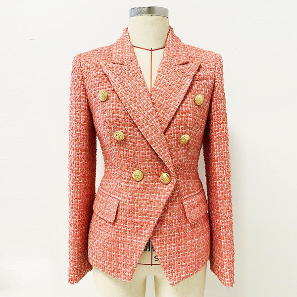 22 Autumn And Winter European And American Style Commuter Lion Head Button Double Breasted Slim Fit Tweed Women's Suit Coat