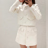 22 Autumn 2 Piece Women Suit White Lapel Long Sleeve Blazer High Waist Single Breasted Skirt Solid Elegent Matching Set