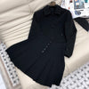 22 SA Women 2 Piece Blazer Skirt Set Long Sleeve Lapel Single Breasted Jacket High Waist Pleated A-line Skirts Solied Color Suit