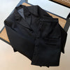 22 Sexy 2 Pieces Blazer Skirt Suit Women Metal Chain Single Breasted Jackets Button Up Skirts Designer Elegent Black Set