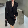 22 Sexy 2 Pieces Blazer Skirt Suit Women Metal Chain Single Breasted Jackets Button Up Skirts Designer Elegent Black Set