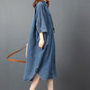 #2468 Spring Autumn Button Front Shirt Dress Women Lapel Collar Asymmetrical Shirt Dress Loose Vintage Midi Denim Dress Female