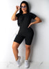 2PCS Summer Women Sports Suit Short sleeve Top And Biker Shorts Sets Workout Tracksuit Casual Solid 2 Piece Set 2023