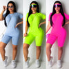 2PCS Summer Women Sports Suit Short sleeve Top And Biker Shorts Sets Workout Tracksuit Casual Solid 2 Piece Set 2023