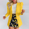 2Pcs/Set Blazer Skirt Floral Print Double Breasted Turndown Collar Long Sleeve Slim Women Suit Set for Spring Summer