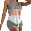 2Pcs/Set Sleeveless Top Set Round Neck Comfortable Summer Slim Splicing Design Drawstring Camisole Set for Home