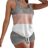 2Pcs/Set Sleeveless Top Set Round Neck Comfortable Summer Slim Splicing Design Drawstring Camisole Set for Home