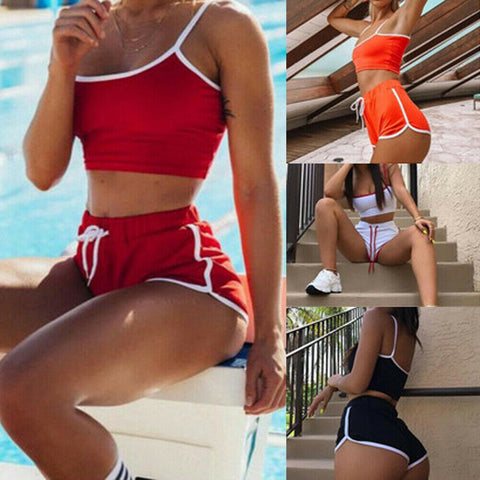 2Pcs Sexy Women's Summer  Sport Gym  Vest Top Sports Legging Pants Trouser Outfit Wear Set