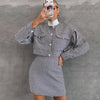 2Pieces Women Houndstooth Skirt Suits Fall Winter Elegant Long Sleeve Single Breasted Jackets High Waist Mini Skirts