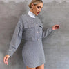 2Pieces Women Houndstooth Skirt Suits Fall Winter Elegant Long Sleeve Single Breasted Jackets High Waist Mini Skirts