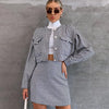 2Pieces Women Houndstooth Skirt Suits Fall Winter Elegant Long Sleeve Single Breasted Jackets High Waist Mini Skirts