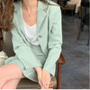 2pcs SM women Blazer Skirt set 2022 spring autumn Preppy style pink Green blazer+mini skirts two pieces Clothing set (X1875)