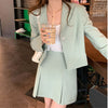 2pcs SM women Blazer Skirt set 2022 spring autumn Preppy style pink Green blazer+mini skirts two pieces Clothing set (X1875)
