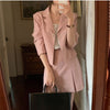 2pcs SM women Blazer Skirt set 2022 spring autumn Preppy style pink Green blazer+mini skirts two pieces Clothing set (X1875)