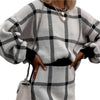 2pcs/set Women Pullover Blazer Skirt Suits Knitted Plaid Interview Work Crew Neck Loose Blouse Shirts Top Women Suits Sets