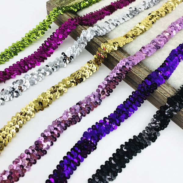 2yards 20mm Elastic Sequins Ribbon Lace Trim Sequin Sewing Fabric Ribbon For Dress Clothes Headdress Bridal Wedding Accessories