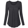 3 Colors Solid Women's O-Neck Long Sleeve Solid Pleated Front Tunic Tops Blouses Shirt Blusa Feminina