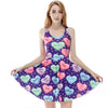 3 Patterns Women Blue Heart Print Summer Dress Blue Pink 3D Print Pleated Dresses Above Knee S To 4xL