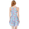 3 Patterns Women Blue Heart Print Summer Dress Blue Pink 3D Print Pleated Dresses Above Knee S To 4xL