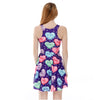 3 Patterns Women Blue Heart Print Summer Dress Blue Pink 3D Print Pleated Dresses Above Knee S To 4xL
