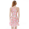3 Patterns Women Blue Heart Print Summer Dress Blue Pink 3D Print Pleated Dresses Above Knee S To 4xL