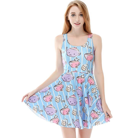 3 Patterns Women Blue Heart Print Summer Dress Blue Pink 3D Print Pleated Dresses Above Knee S To 4xL