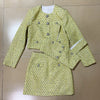 3 Pcs Set Skirt Blazer Women's Suit O-Neck Sequined Striped Diamonds Buttons Camis Office Ladies Jackets Blazers Skirt Set 2023